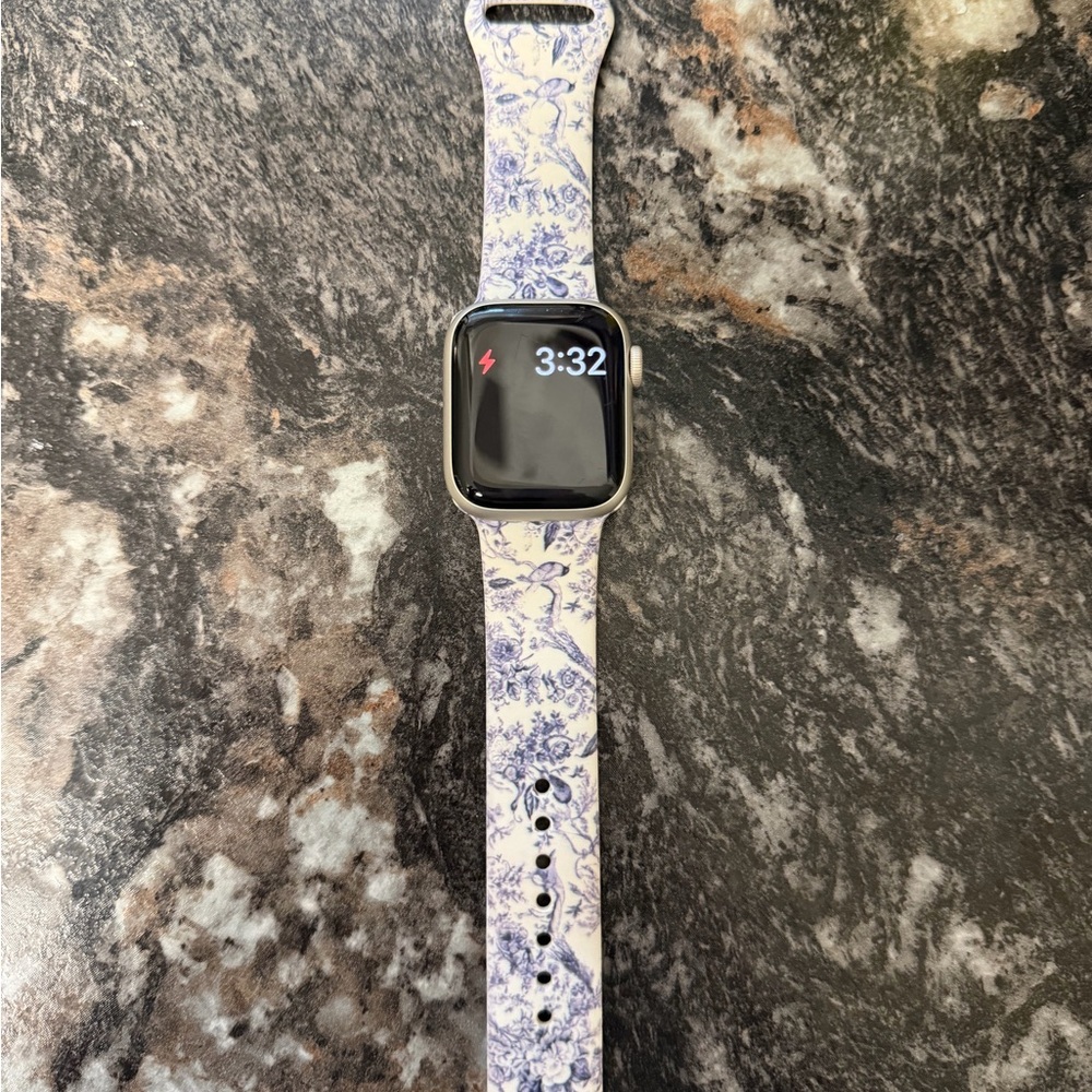 Apple Smartwatch with Blue and White Floral Band